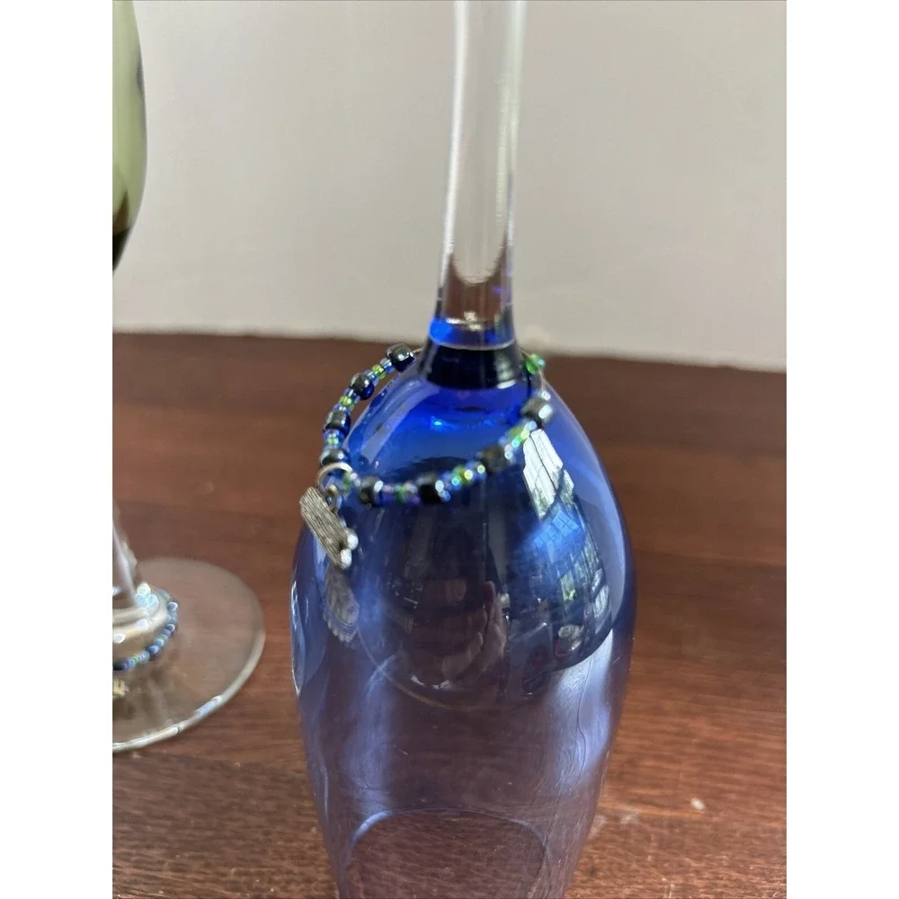 Set of 2 Champagne/ Wine Blue and Green Glass Flute 8 oz -‎ 9.25
